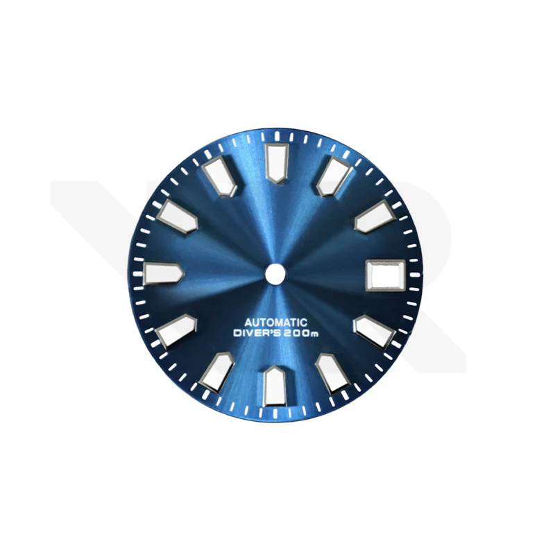 Blue Sunburst Dial for Seiko Mod: Silver Trapezoid Indices
