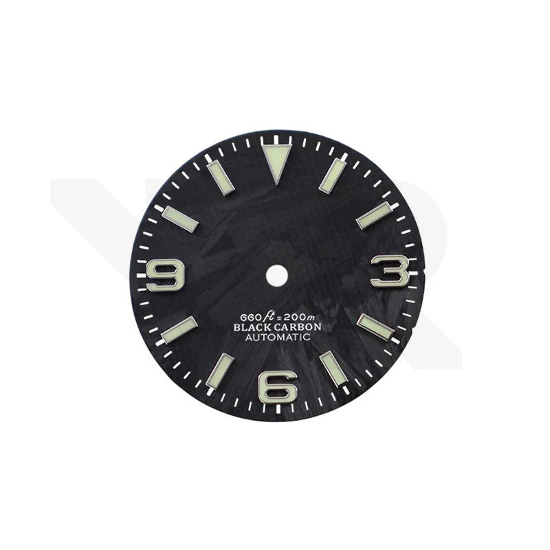 Carbon Fiber Dial for Seiko Mod - Explorer Style Silver Indices