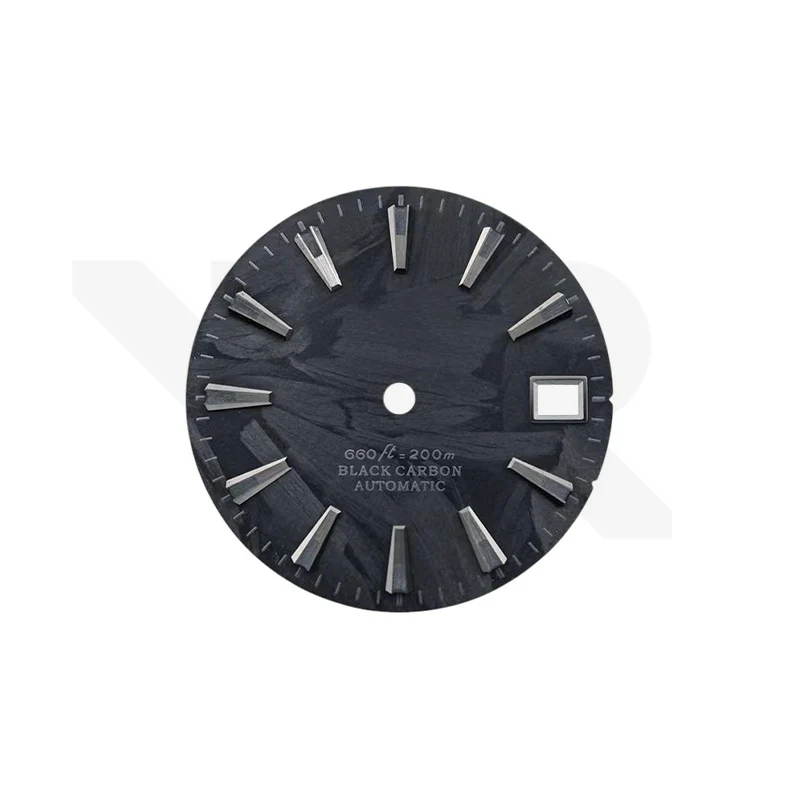 Carbon Fiber Dial for Seiko Mod - Sea Master Style Indices Black Luminous