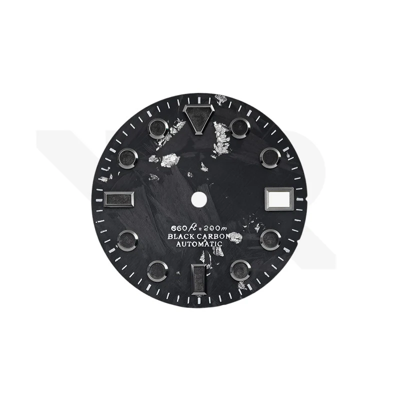 Silver Foil Carbon Fiber Dial for Seiko Mod - GS Style Indices Black Luminous
