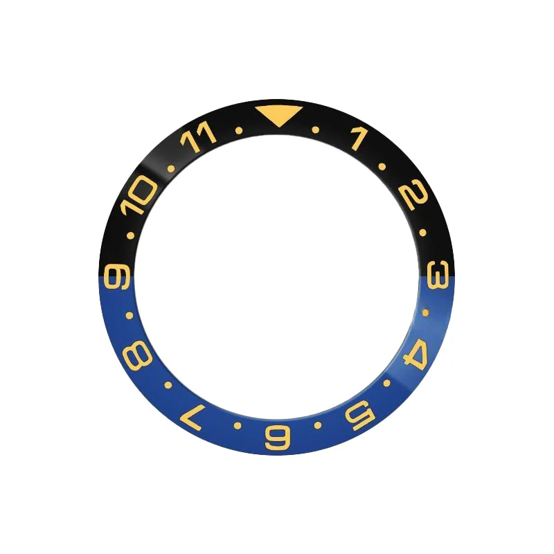 Dual Time Ceramic Sloped Bezel Insert for SKX/SRPD - Black/Blue (Gold Numbers)