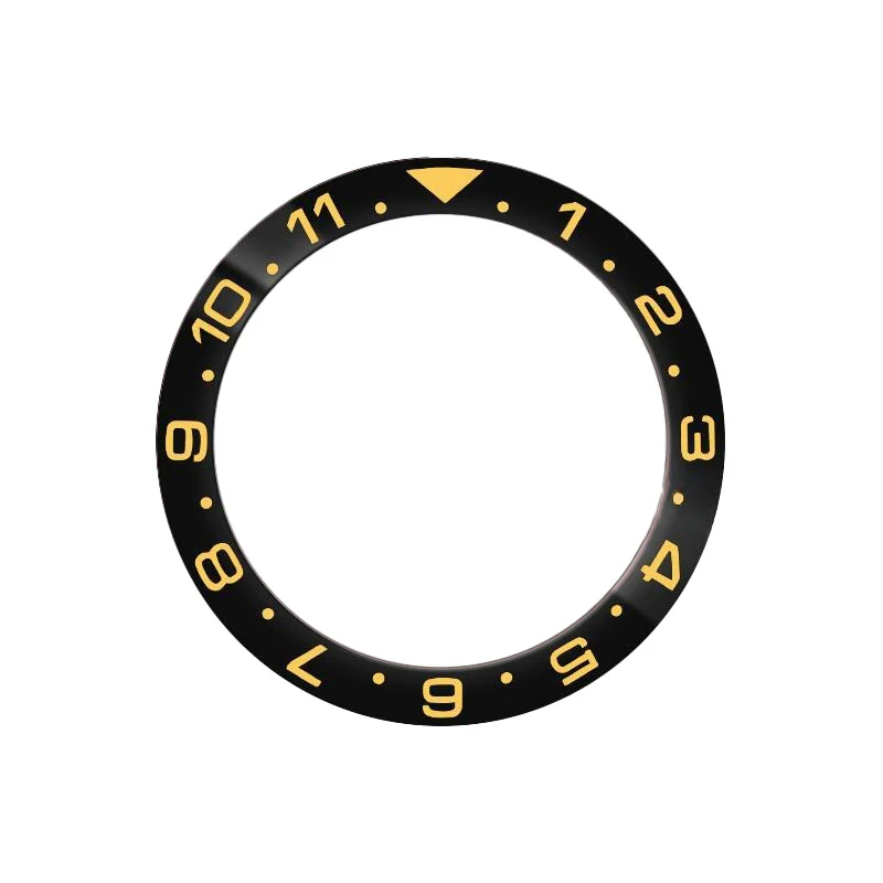 Dual Time Ceramic Sloped Bezel Insert for SKX/SRPD - Black (Yellow Numbers)