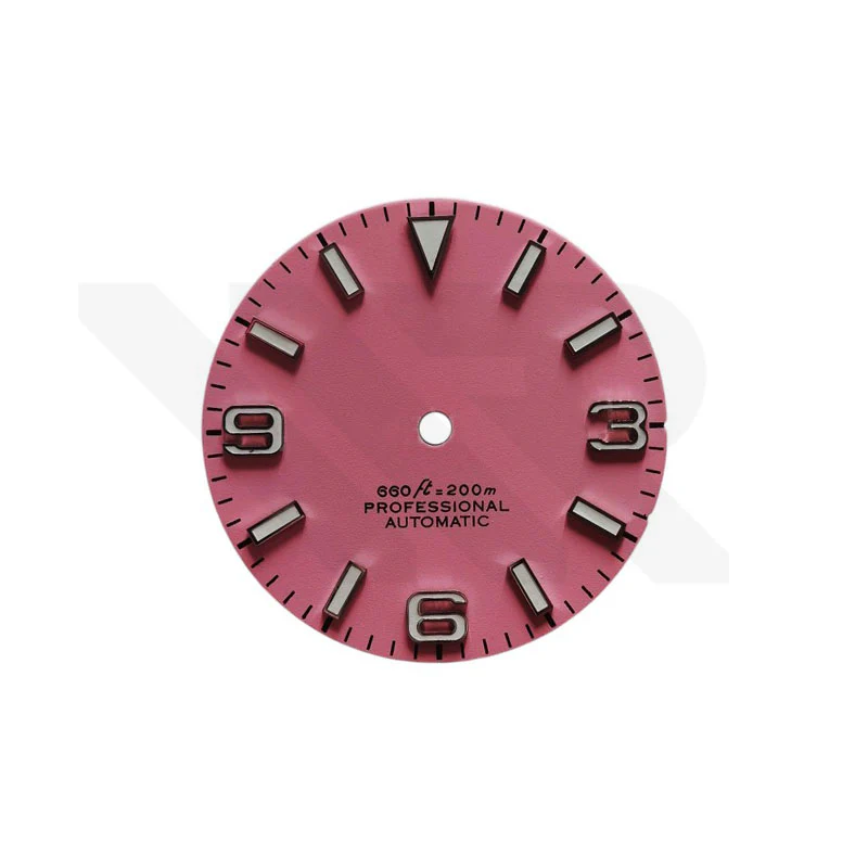 Field Watch Dial for Seiko Mod: Matte Pink with Silver 369 Indices