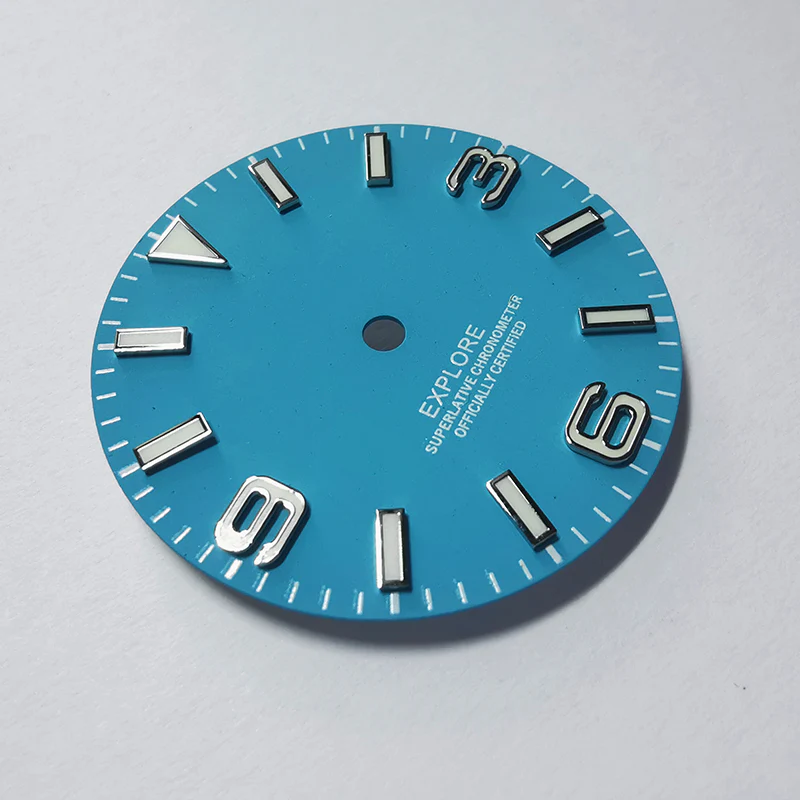 Field Watch Dial for Seiko Mod: Matte Tiffany Blue with Silver 369 Indices