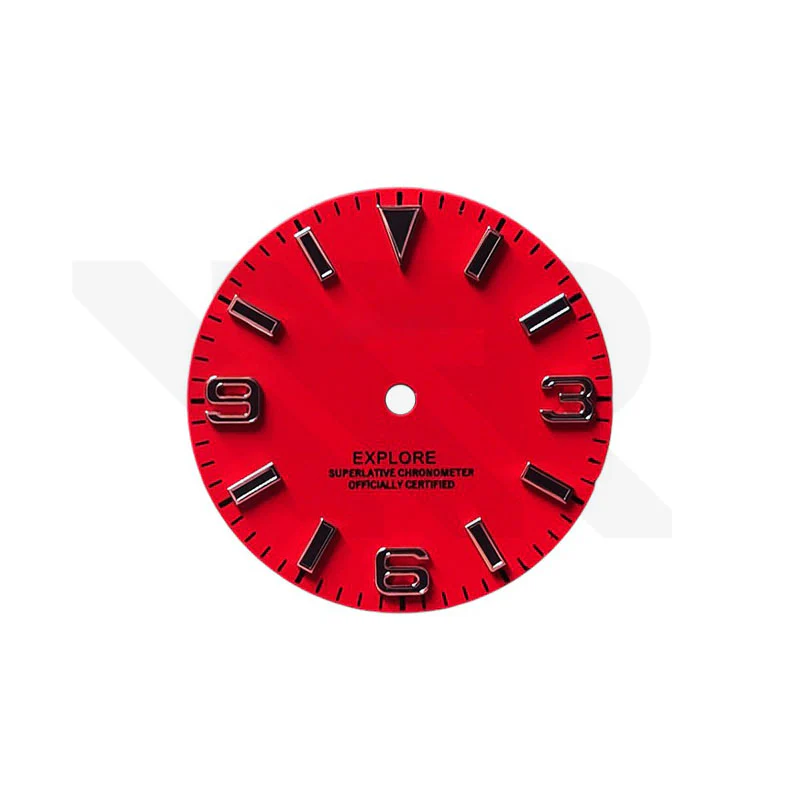 Field Watch Dial for Seiko Mod: Matte Red with Silver 369 Black Luminous Indices