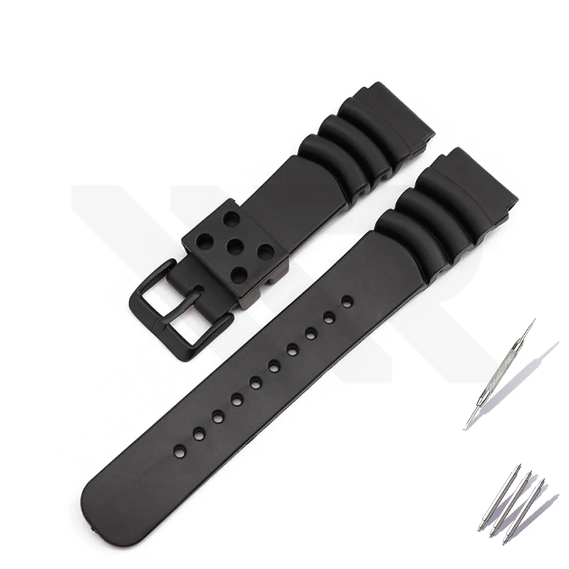 GL381 Style Rubber Strap for SKX/SRPD - Black (Black Buckle)