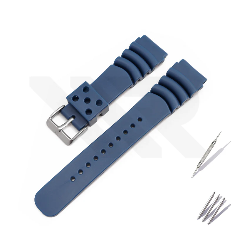 GL381 Style Rubber Strap  for SKX/SRPD - Blue (Silver Buckle)