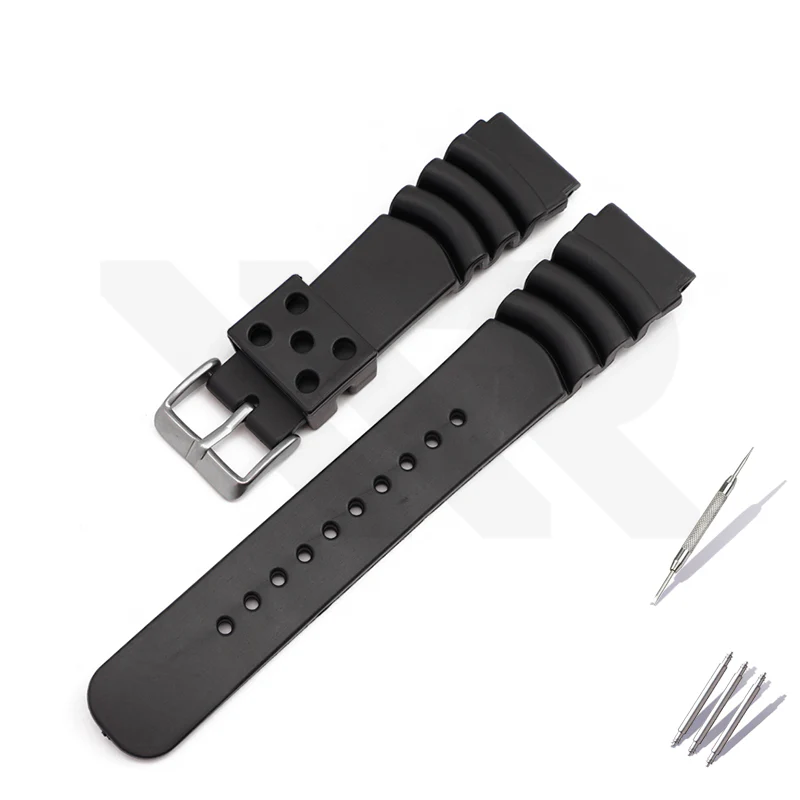 GL381 Style Rubber Strap for SKX/SRPD - Black (Silver Buckle)