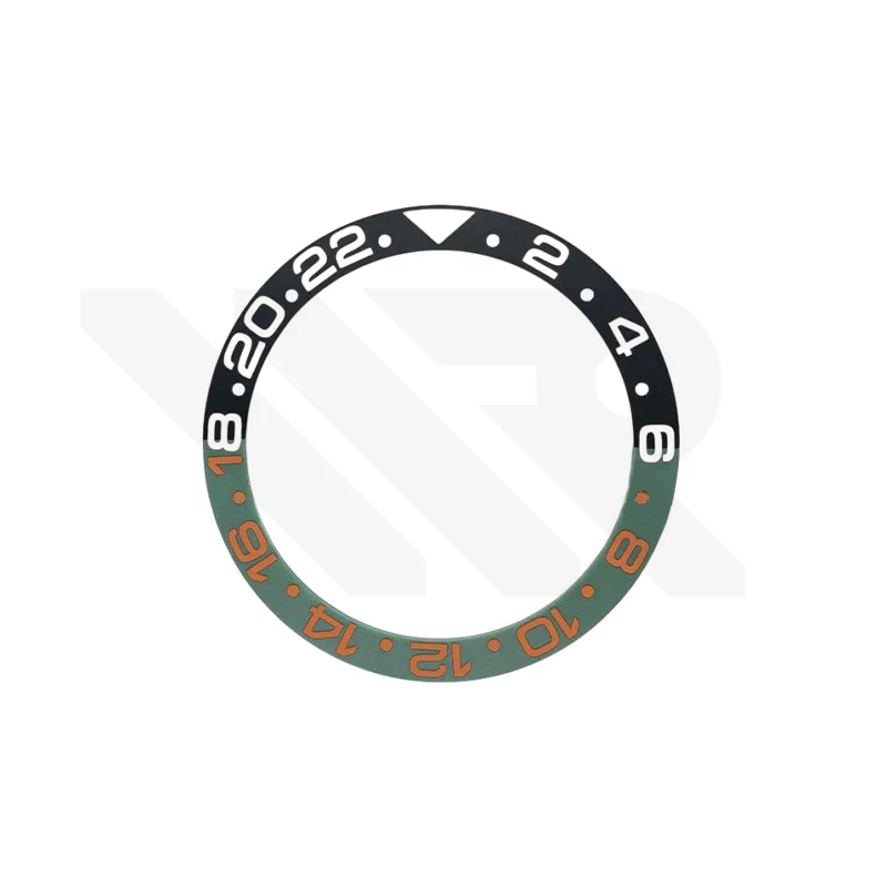 GMT-24 Ceramic Sloped Matte Finished Black-Green Bezel Insert for SKX/SRPD: White-Orange