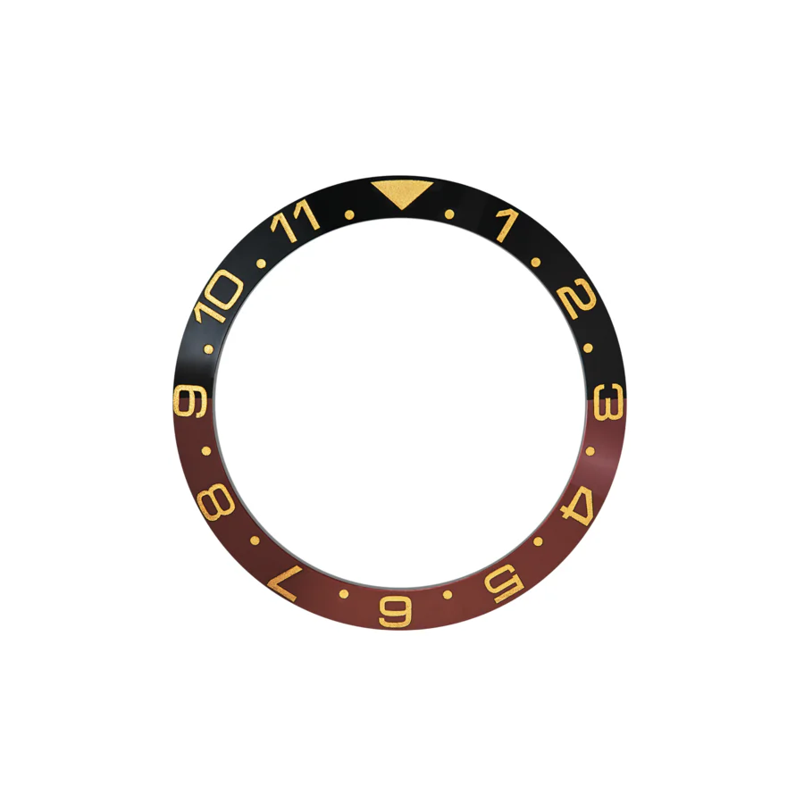 Dual Time Ceramic Sloped Bezel Insert for SKX/SRPD - Black/Brown (Gold Numbers)