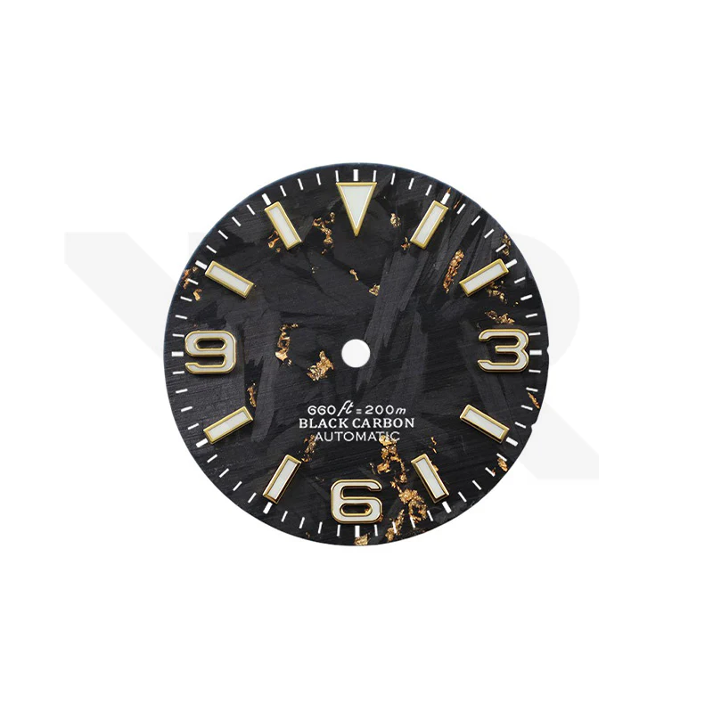 Gold Foil Carbon Fiber Dial for Seiko Mod - Explorer Style Gold Indices