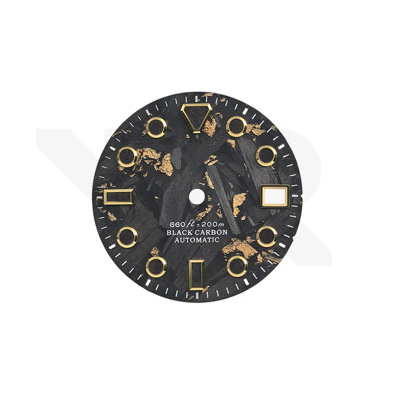 Gold Foil Carbon Fiber Dial for Seiko Mod - GS Style Indices Black Luminous
