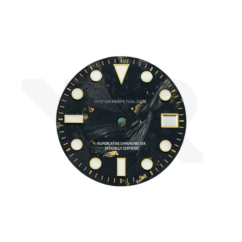 Gold Foil Carbon Fiber Dial for Seiko NH34 GMT Mod - Black Dial Gold GMT