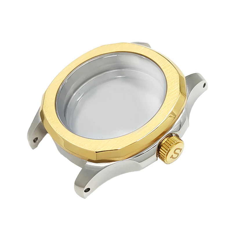 Nautilus Brushed Case Set for Seiko Mod: Two-Tone Silver Gold