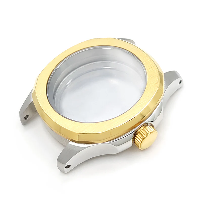 Nautilus Brushed Case Set for Seiko Mod: Two-Tone Silver Gold - Image 2
