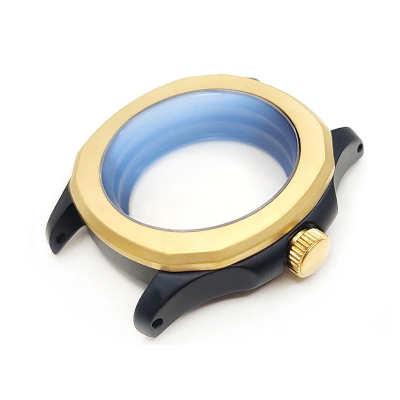 Nautilus Sandblasted Case Set for Seiko Mod: Two-Tone Black Gold
