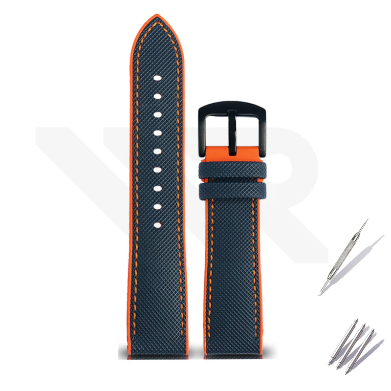 Nylon Silicone Diver Strap for Seiko 5 Street Fighter Prospex Series - Blue Orange - Image 2