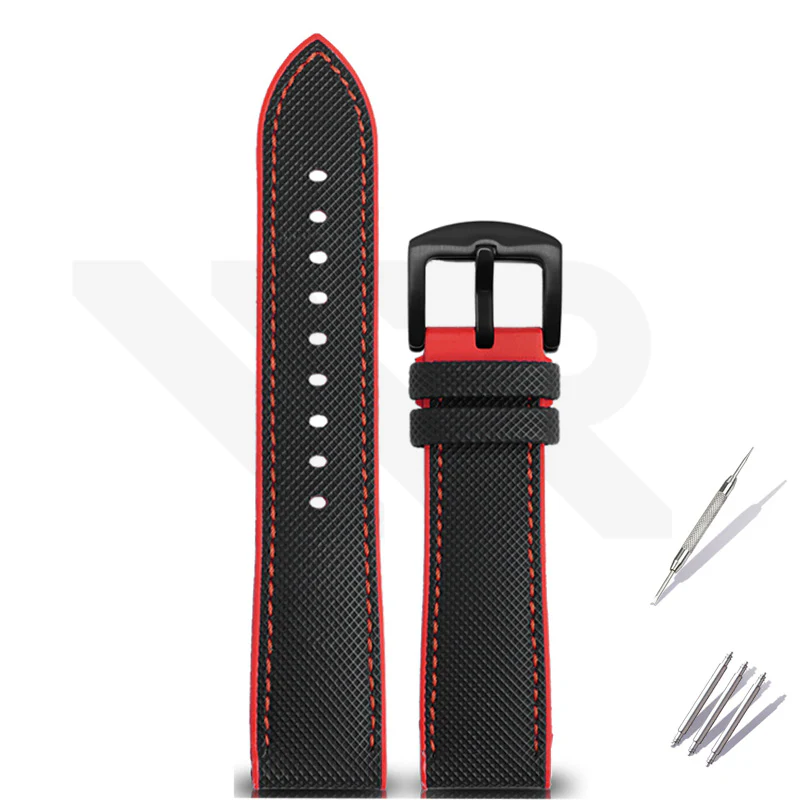 Nylon Silicone Diver Strap for Seiko 5 Street Fighter Prospex Series - Black Red - Image 2