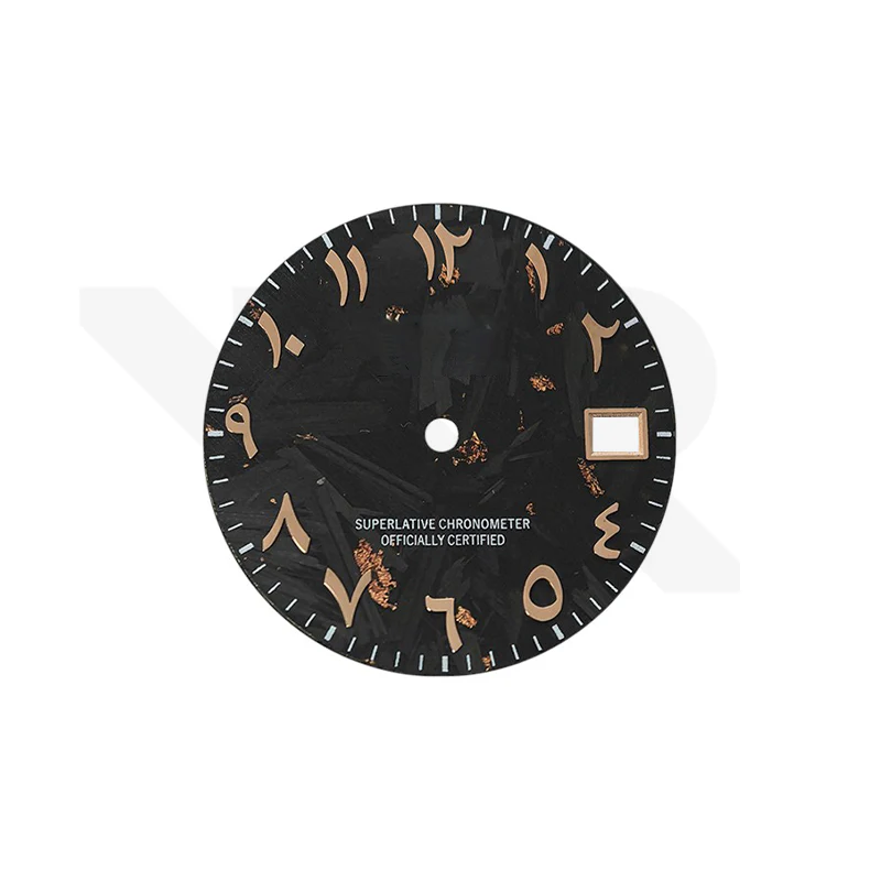 Rose Gold Foil Carbon Fiber Dial for Seiko Mod - Rose Gold Arabic Indices