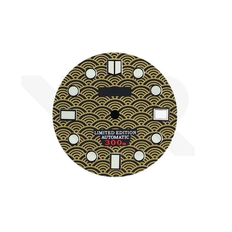 Seigaiha Japanese Wave Dial for Seiko Mod: Black with Gold Tone
