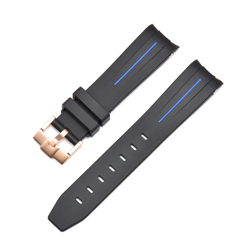 Curved End Silicon Strap for SKX/SRPD/MDV - Black (Rose Gold Buckle) - Image 3