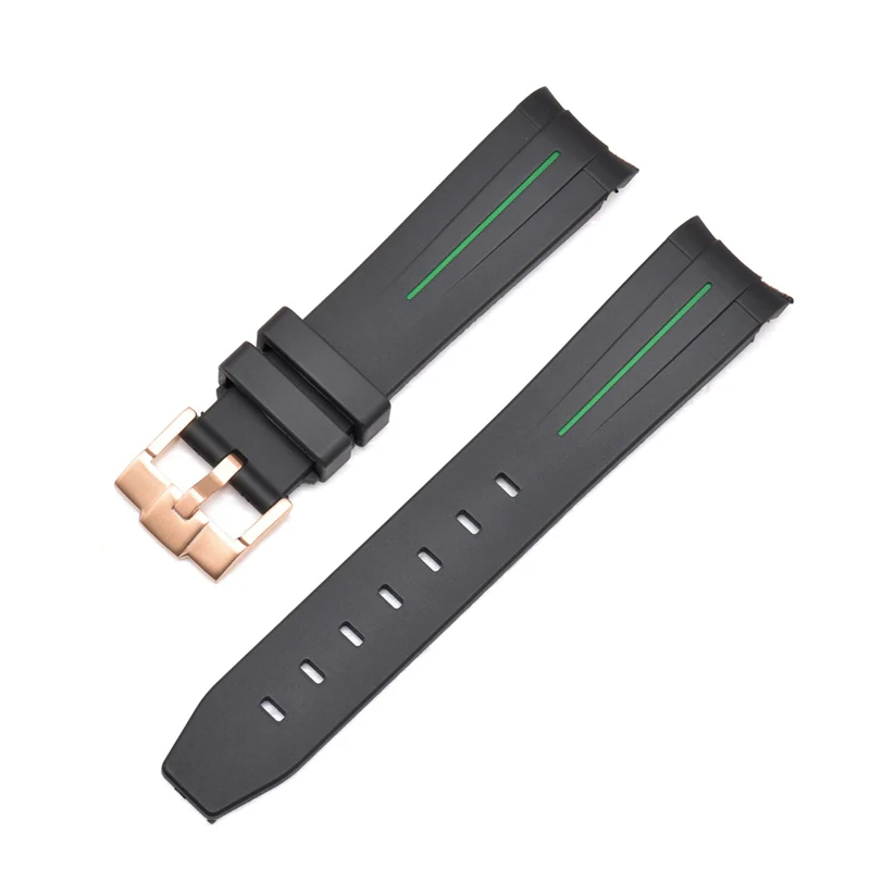 Curved End Silicon Strap for SKX/SRPD/MDV - Black (Rose Gold Buckle) - Image 4