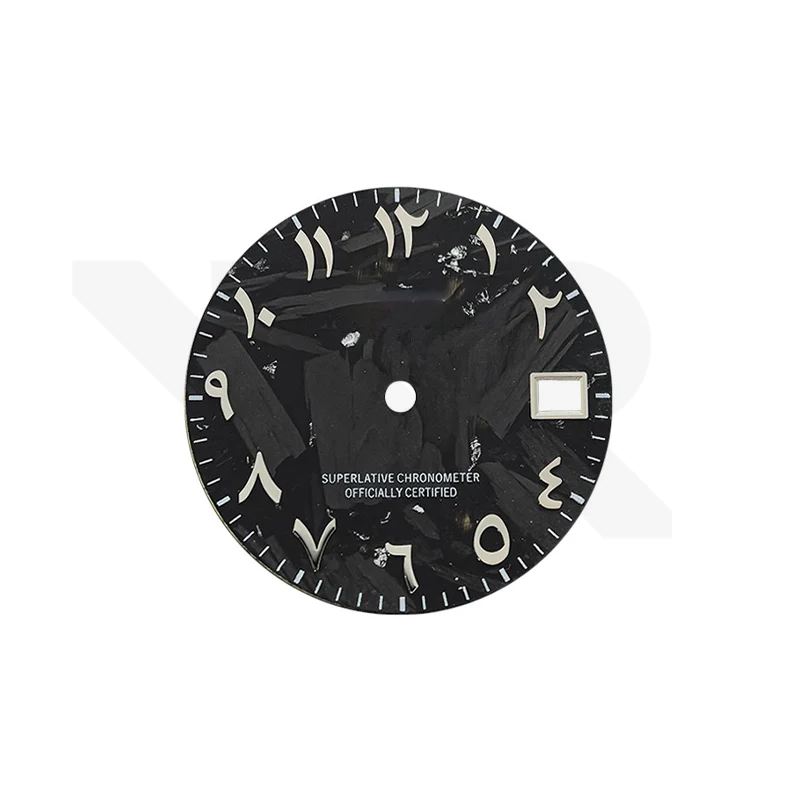 Silver Foil Carbon Fiber Dial for Seiko Mod - Silver Arabic Indices