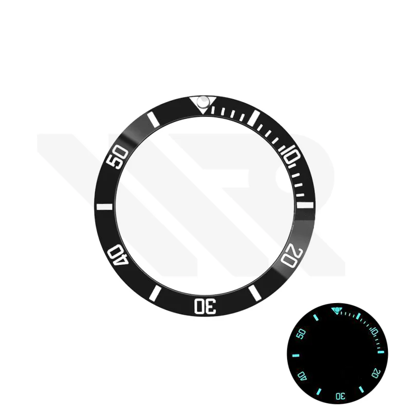 SUB Style Blue Full Luminous Ceramic Sloped Bezel Insert for SKX/SRPD: Black