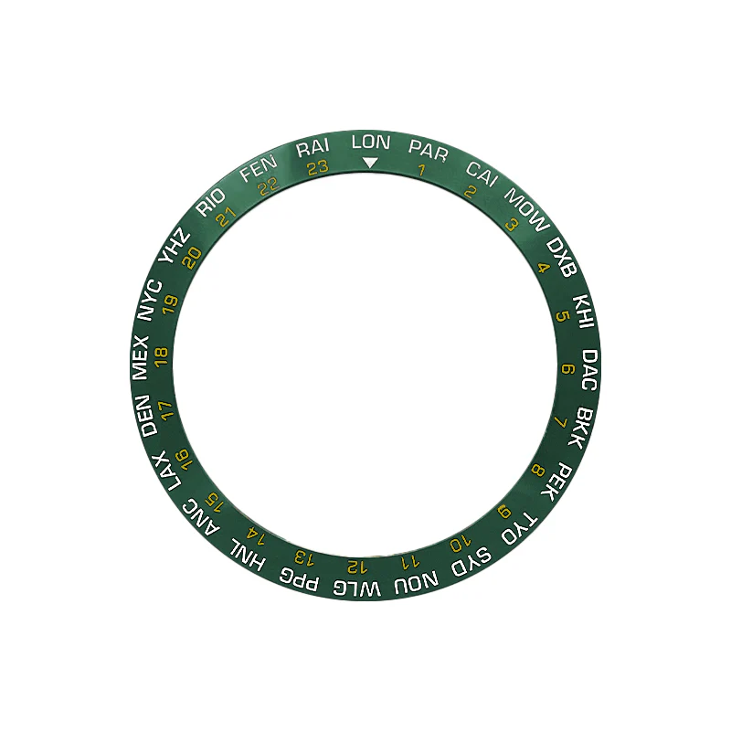 World Time GMT Ceramic Sloped Bezel Insert for SKX/SRPD - Green/Gold