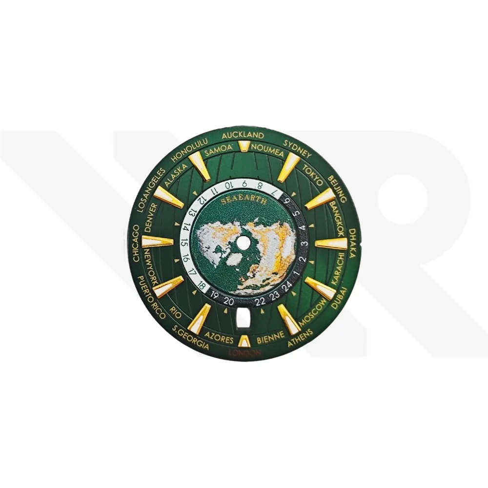 World Timer Dial for Seiko Mod: Green